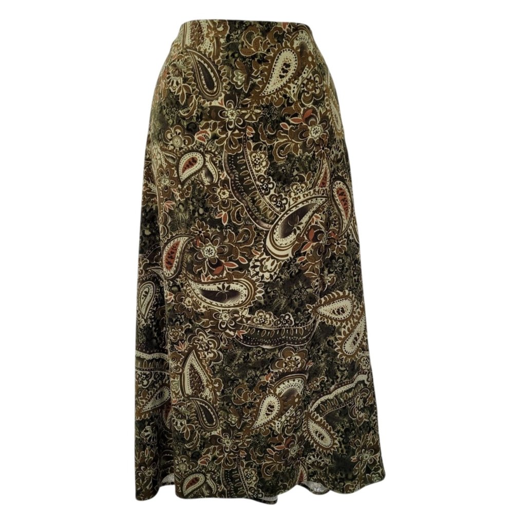 Vintage Skirt Women’s 10 Green Brown Paisley Floral Ankle A-Line Elastic Forest